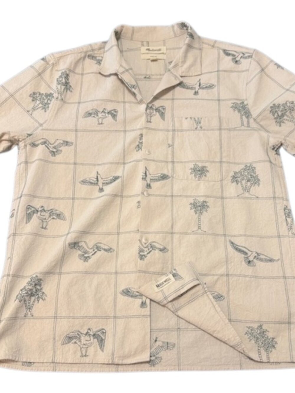 Madewell Embroidered Crinkle Easy Short-Sleeve Shirt Men's Size Medium Beige